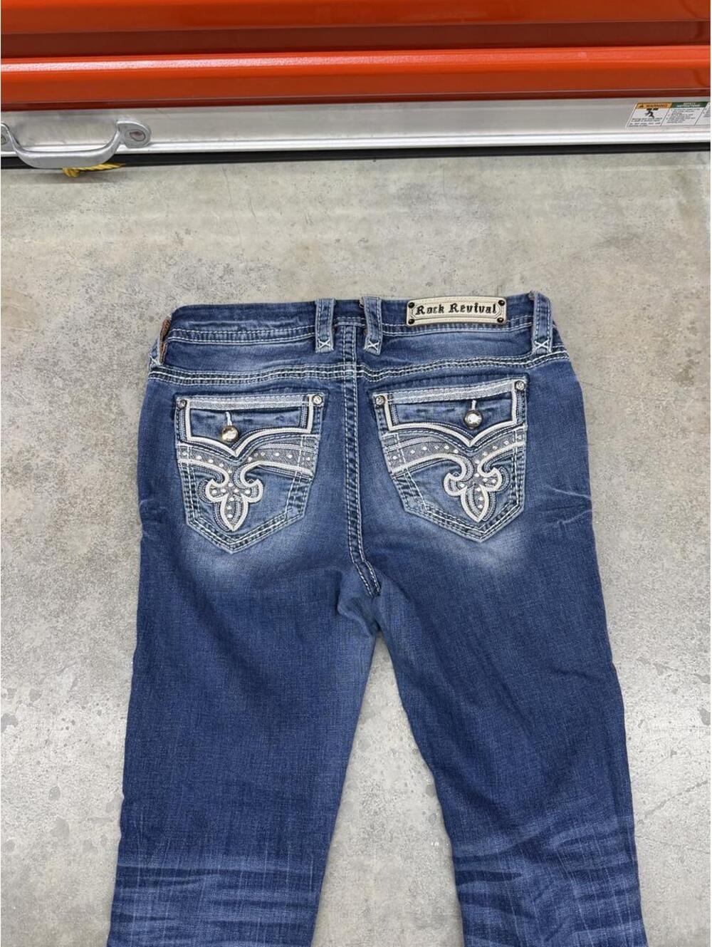 vintage rock revival blue cross spade flared boot cut jeans size 28 WOMENS